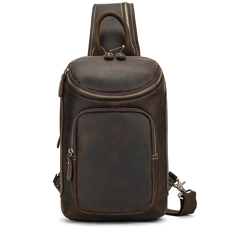 High-Capacity Leather Chest Bag Crossbody Sling Bag for Men - VacationGrabs