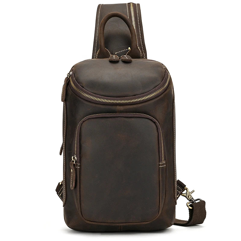 High Capacity Leather Chest Bag For Men Crossbody Bag Single Shoulder Bagpack Man Leather Travel Chest Bag Pack Genuine Leather
