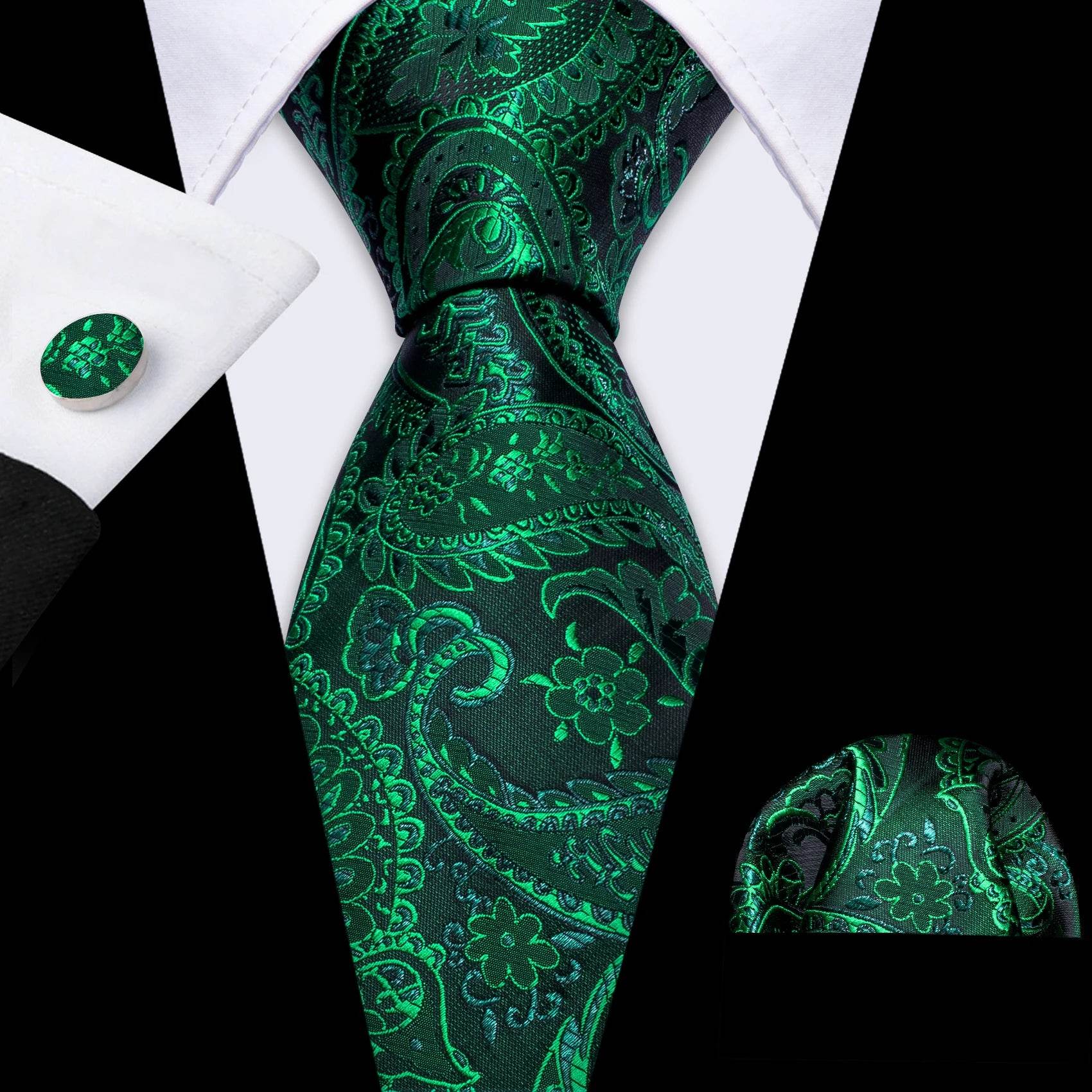 Green Silk Tie Set for Men: Multiple Shades Available - VacationGrabs