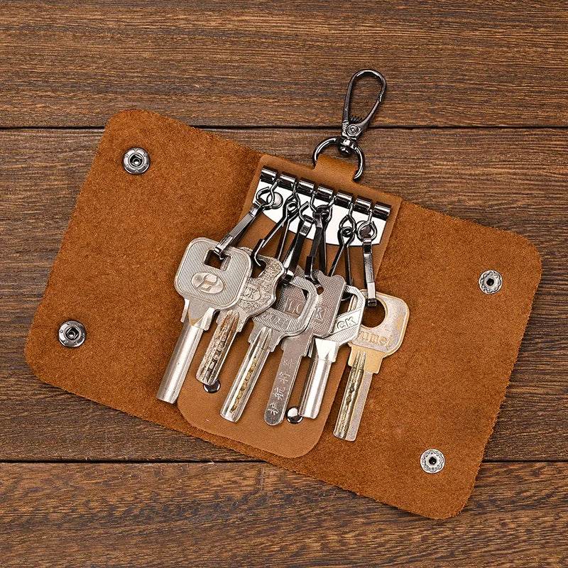 Genuine Leather Key Case for Men & Women Crazy Horse Wallet Key Holder - VacationGrabs