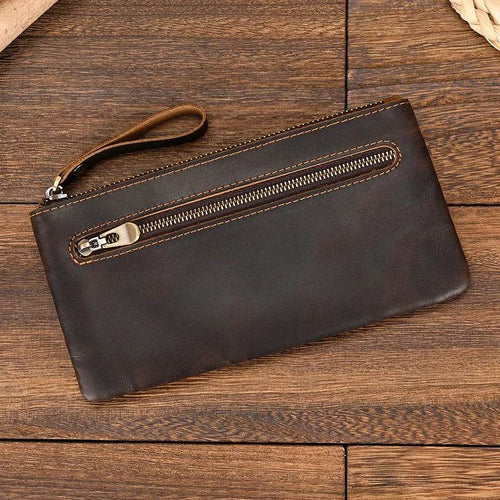 Leather Cellphone Pouch Wallet for Men & Women Long Slim Zipper Purse - VacationGrabs