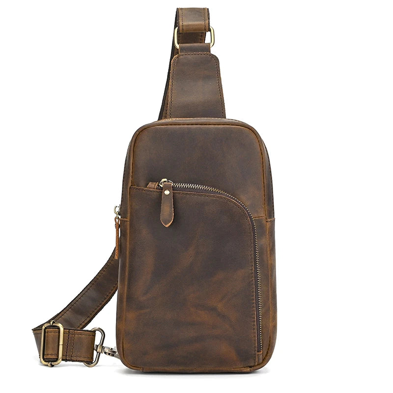 Genuine Leather Sling Bag – Men's Retro Crossbody Chest Bag