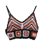 Womens Summer Crochet Knit Crop Top Embroidered Color Block - VacationGrabs
