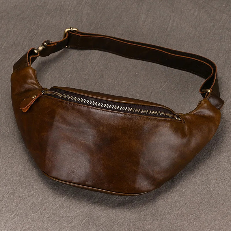 Men's Chest Bag Genuine Leather Real Soft Cowskin Sport Waist Pack 100% Natural Cowskin Belt Waist Belt Pouch For Male Small Bag
