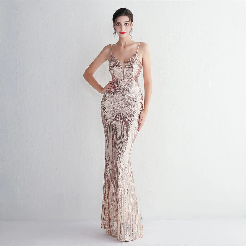Women's Sequined Floor-Length Mermaid Evening Dress