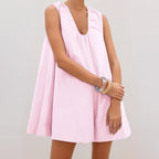 Bubble Babydoll Dress for Women Sleeveless Ruched U Neck Tank Mini Dresses with Pockets Casual Summer Puffy Dress