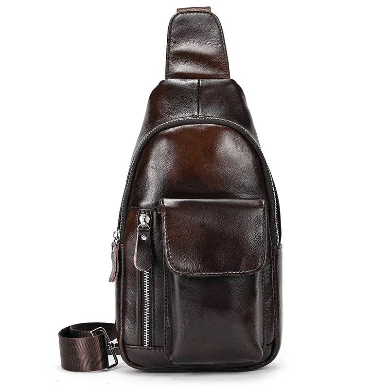 Man's Sling Bag Genuine Leather Chest Bag Crossbody for Gym - VacationGrabs