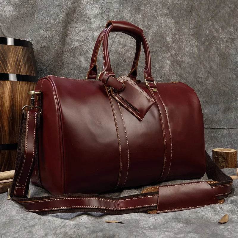 Designer Business Travel Leather Duffle Bag for Men Outdoor Coffee - VacationGrabs