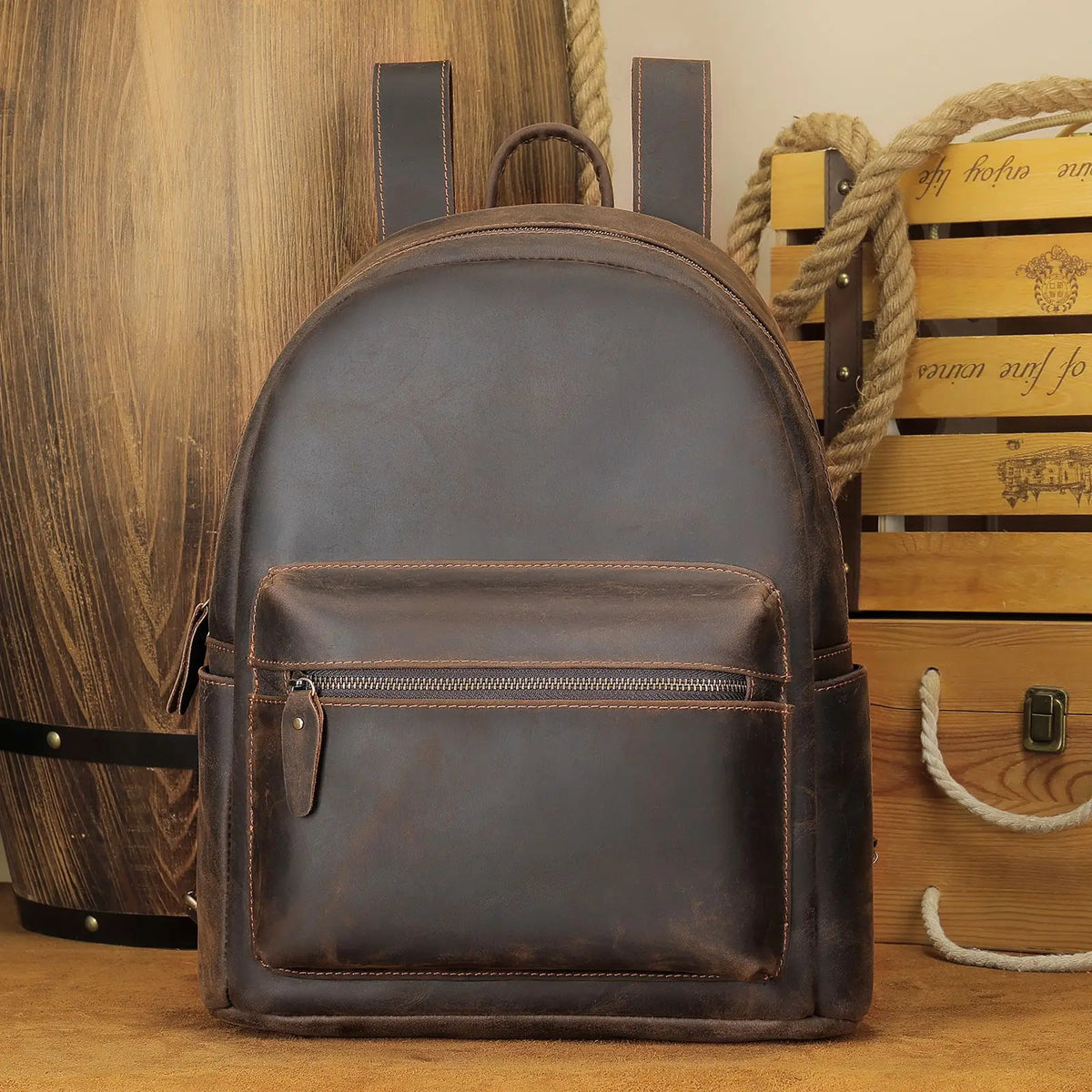Frenzy Horsehide Men's Double-Shoulder Backpack, Cowhide Outdoor Travel Backpack, Men's Genuine Leather Double-Shoulder Bag