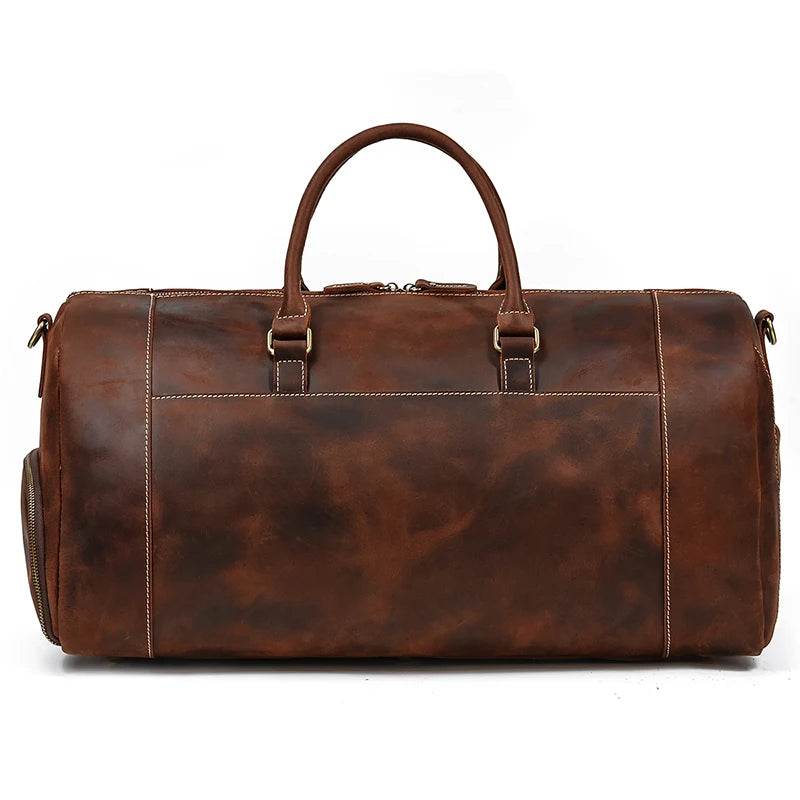 Large 58cm Genuine Leather Travel Bag Shoulder Bag with Shoe Compartment - VacationGrabs