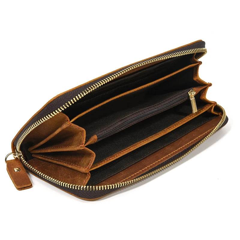 Vintage Leather Long Purse for Men & Women Cowhide Card Clutch - VacationGrabs