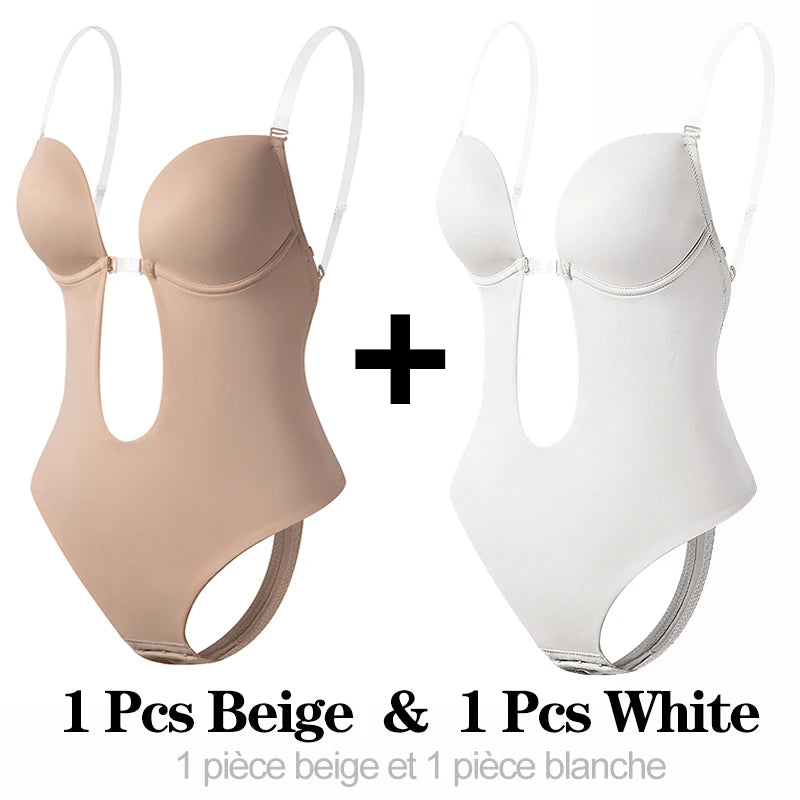 Backless Deep-V Shapewear Corset Bodysuit, Thong Back