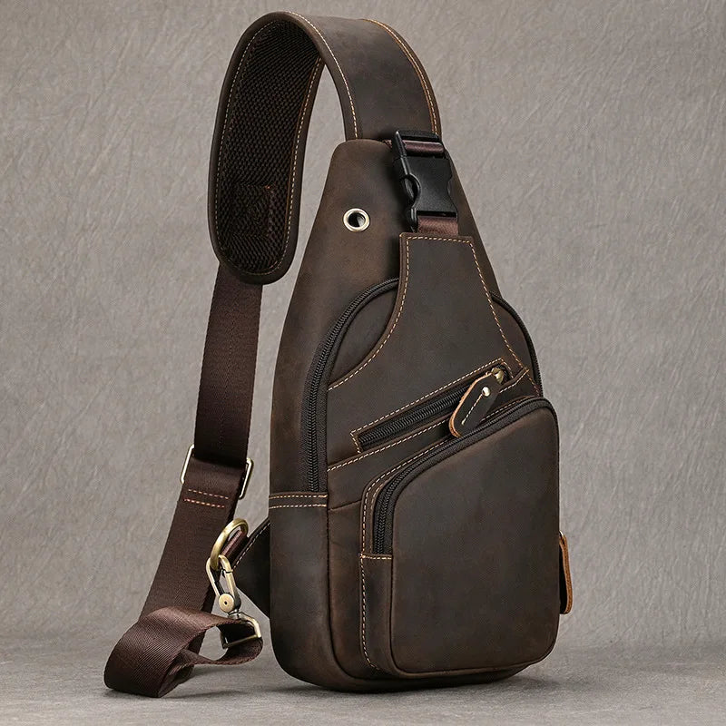 Luufan Men's Chest Bag Genuine Leather Shoulder Messenger Bag Male Sling Bags Travel Day Pack Tablet Design Crossbody Summer Bag