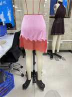 VacationGrabs Flowy A Line Short Fairy Mini Skirt Women Lace Silk Satin Half Slip Skirt Y2k Coquette Low Rise Lace Trim Underskirts