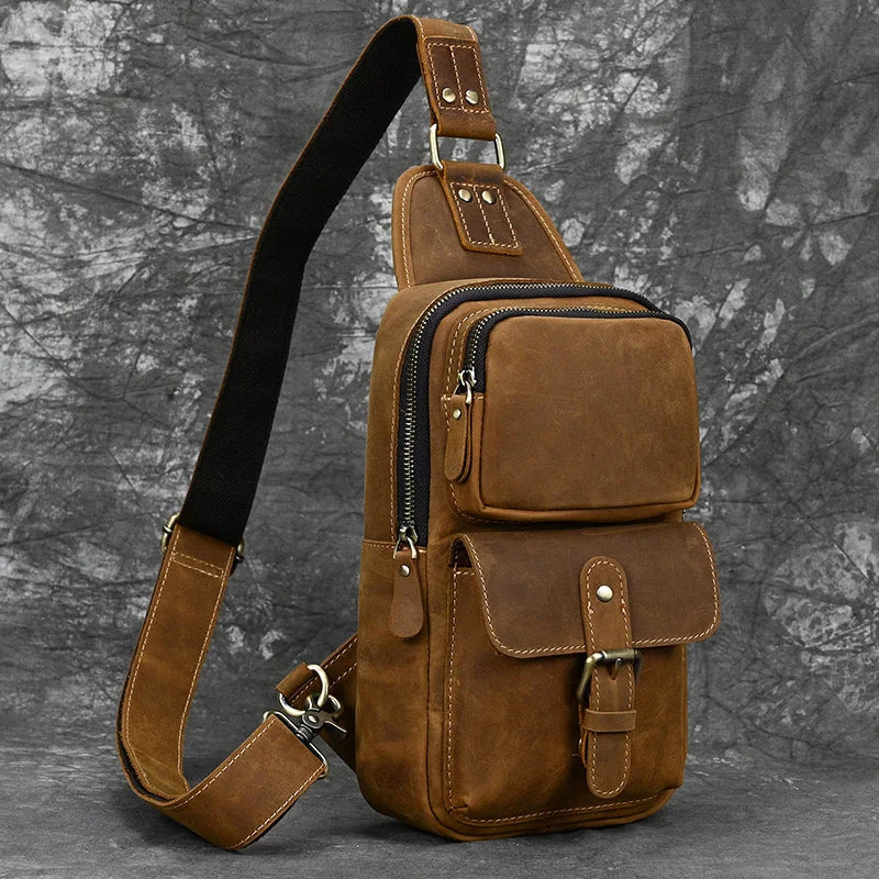 Luufan Men's Chest Bag Genuine Leather Shoulder Messenger Bag Male Sling Bags Travel Day Pack Tablet Design Crossbody Summer Bag