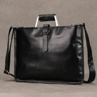 Vintage Style Men's Leather Briefcase Slim Working Tote Designer Bag - VacationGrabs
