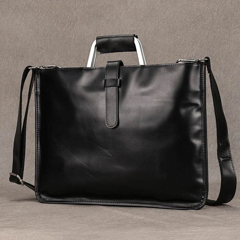 Vintage Style Men's Leather Briefcase Slim Working Tote Designer Bag - VacationGrabs