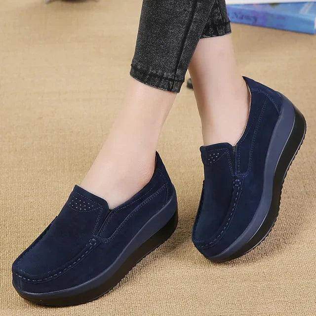 Platform Flat Loafers Suede Leather Moccasins - VacationGrabs