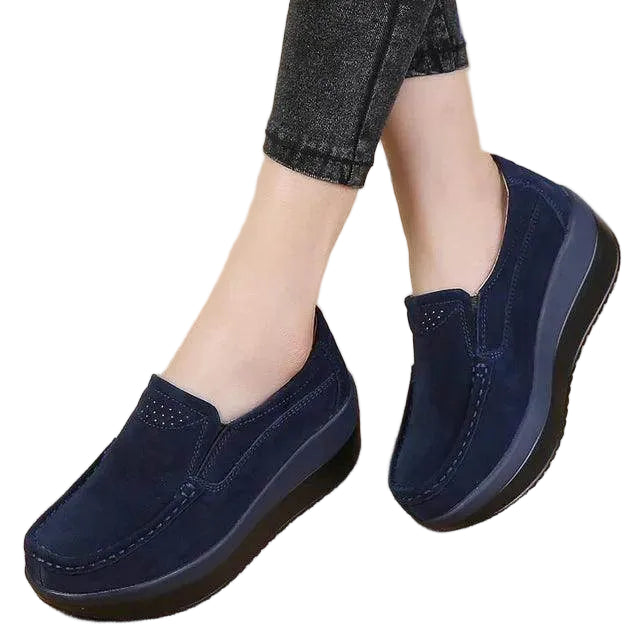 Platform Flat Loafers Suede Leather Moccasins - VacationGrabs