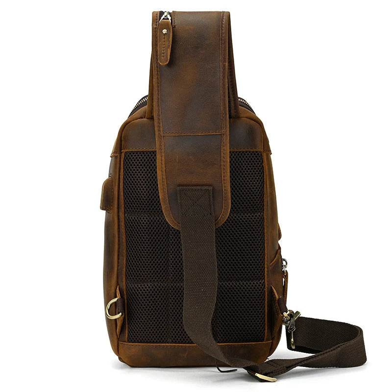 Leather Chest Bag with USB Charging Port Crossbody Bag for Men - VacationGrabs