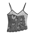 VacationGrabs Sexy Sequin Slim Fit Irregular Strap Tank Crop Tops Versatile Sexy Hot Girl Summer Mesh See Through Sleeveless Tee Shirt