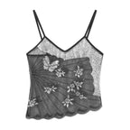 VacationGrabs Sexy Sequin Slim Fit Irregular Strap Tank Crop Tops Versatile Sexy Hot Girl Summer Mesh See Through Sleeveless Tee Shirt