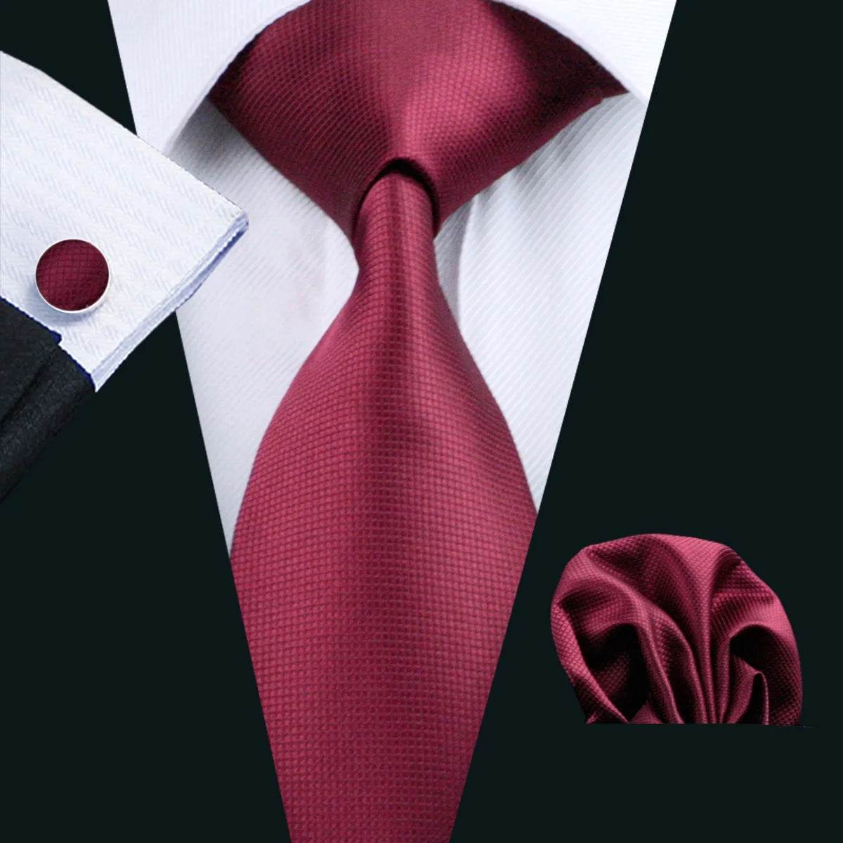 Red Plaid Silk Tie Set for Men - VacationGrabs