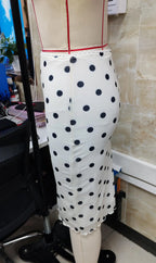 VacationGrabs Womens Casual Midi Skirt Elegant Polka Dot Print Bodycon Pencil Skirt for Party Workout Daily Wear Summer Y2K Streetwear