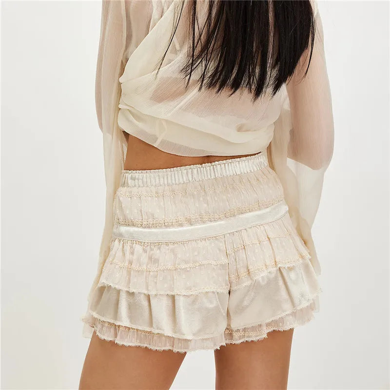 VacationGrabs Womens Layered Frilly Ruffle Micro Lolita Bloomers Y2k Low Rise Satin Shorts Lace Fluffy Boxer Mini Boyshorts Panties