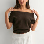 VacationGrabs Off Shoulder Short Sleeve Knit T-Shirt Women Casual Loose Elegant Female Solid Sexy Knit Pullover Top Tees Outerwear