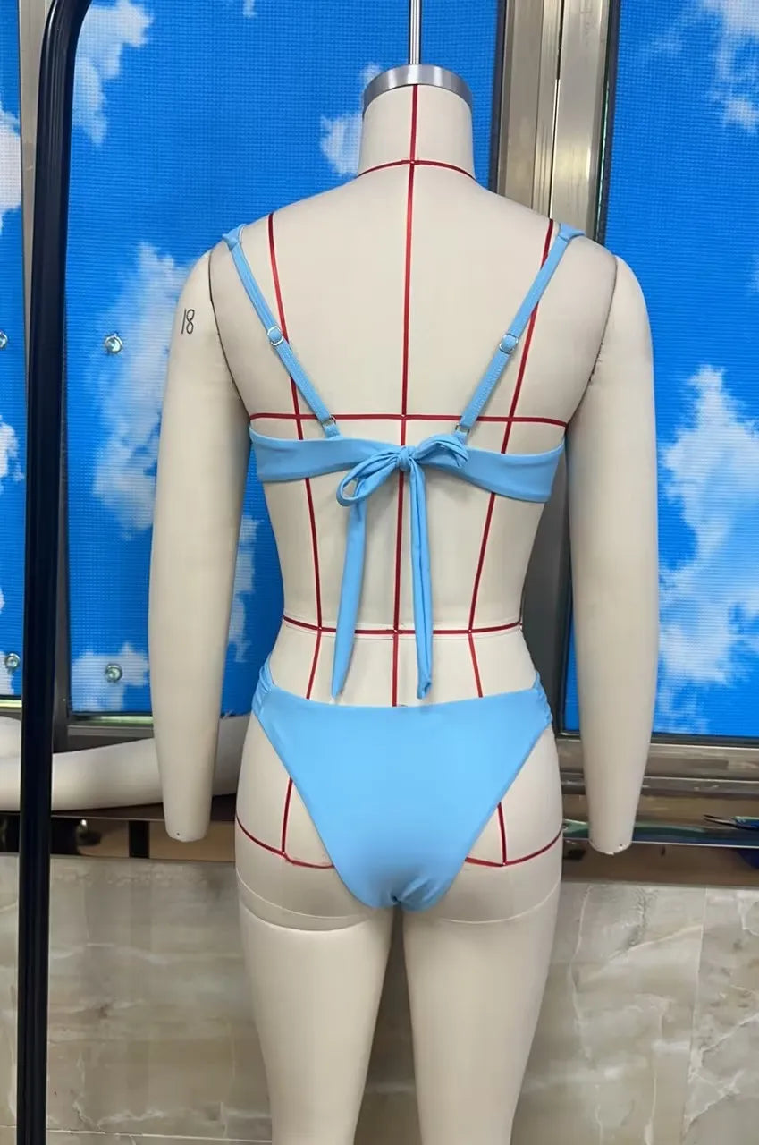 VacationGrabs Ruched Bikini Sets for Women Two Piece Swimsuit High Cut Sexy Brazilian Cheeky Thong Bathing Suit