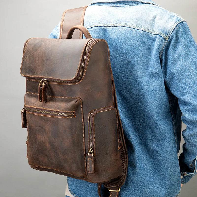 Men's Genuine Leather Travel Laptop Backpack Designer Bag - VacationGrabs