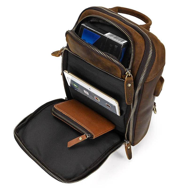 Leather Chest Bag with USB Charging Port Crossbody Bag for Men - VacationGrabs