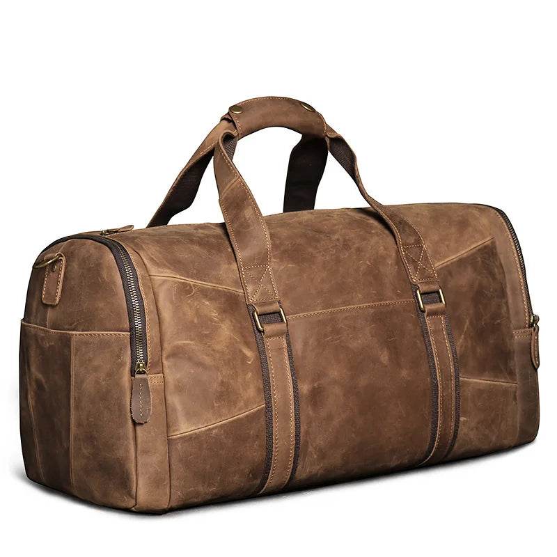 Vintage Genuine Leather Travel Bag Crazy Horse Weekend Luggage - VacationGrabs