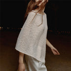 VacationGrabs Women Hollow Out Knit Poncho Cape Boat Neck Loose Irregular Hem Sheer Mesh Knitted Shawl Wrap Metallic Thread Cover Up