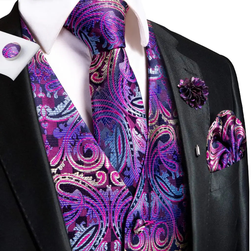 Elegant Vest and Tie Sets for Men - Red Paisley Design