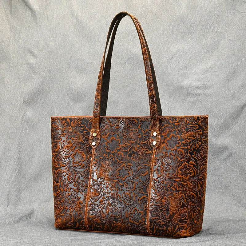 Retro Genuine Leather Shoulder Bag for Women Luxury Designer Tote - VacationGrabs