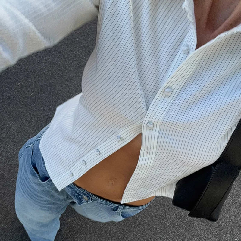 VacationGrabs Women Y2k Button Down Shirts Casual Long Sleeve V Neck Collared Slim Fit Crop Top E-Girls Coquette Vintage Blouse
