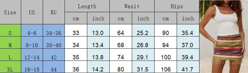 VacationGrabs Women's Y2K Sequined Mini Skirts Fashion Low Waist Rainbow Color Tassel Hem Slim Fit Skirts Short Night Club Dress