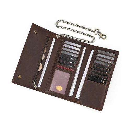 Men’s Leather Wallet with Iron Chain Clip Purse Long Fashion Wallet - VacationGrabs