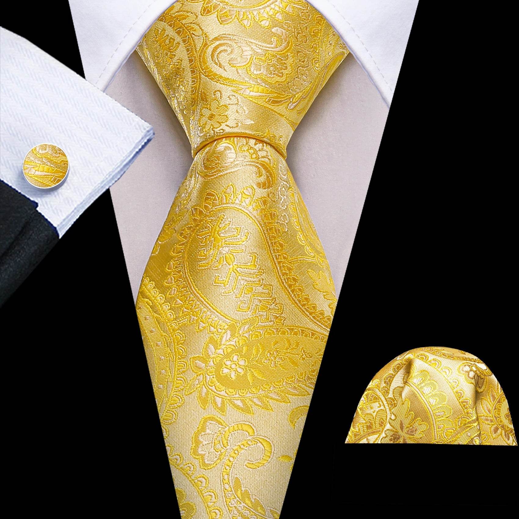 Gold & Beige Silk Tie Set for Men - VacationGrabs