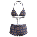 VacationGrabs Women's 2 Piece Bikini Set Fashion Plaid Print Sleeveless Halter Neck Triangle Tops and Low Waist Boyshorts Bathing Suit