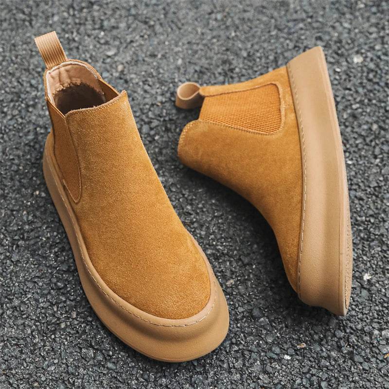 Men’s Genuine Leather Mid Top Boots British Style Chelsea - VacationGrabs