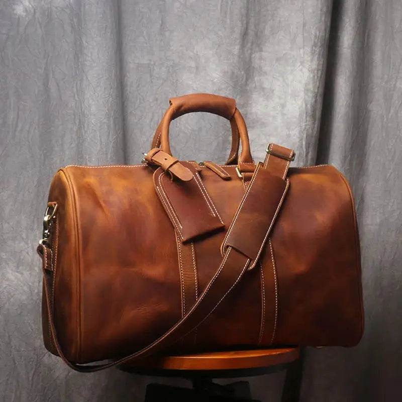 Crazy Horse Leather Men’s Travel Bag Duffle for Women & Men - VacationGrabs