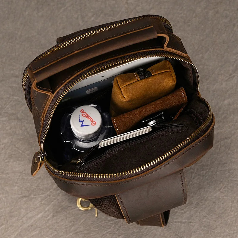 Men's Genuine Leather Sling Bag – Vintage Crossbody Chest Pack