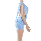 VacationGrabs Women Backless Deep V Twist Knot Bodycon Mini Dress Sleeveless Ruched Waist Cutout Slim Party Vacation Tight Dress