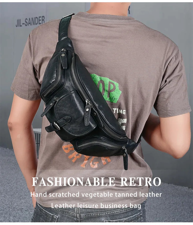 Genuine Leather Chest Sling Bag for Men – Vintage Style