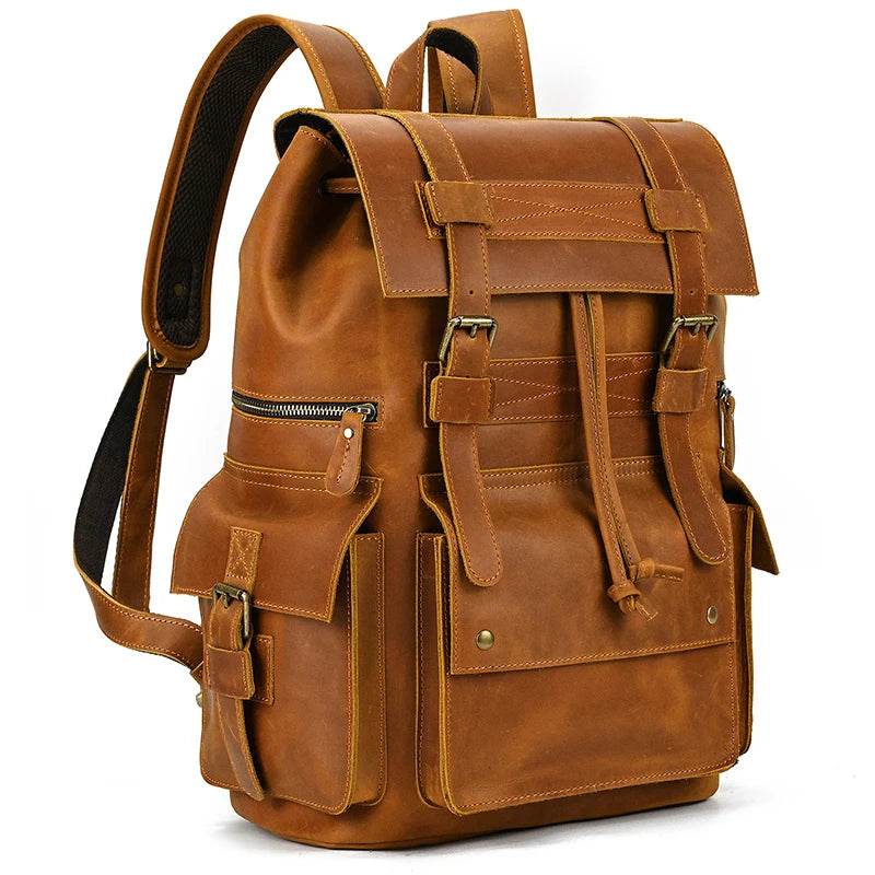Leather Backpack Vintage Top Grade Travel Men Male Day Pack Bag - VacationGrabs