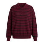 VacationGrabs Women Knit Oversized Striped Sweater Tops Winter Warm Long Sleeve Turn-down Collar Loose Fit Tops Y2K Streetwear