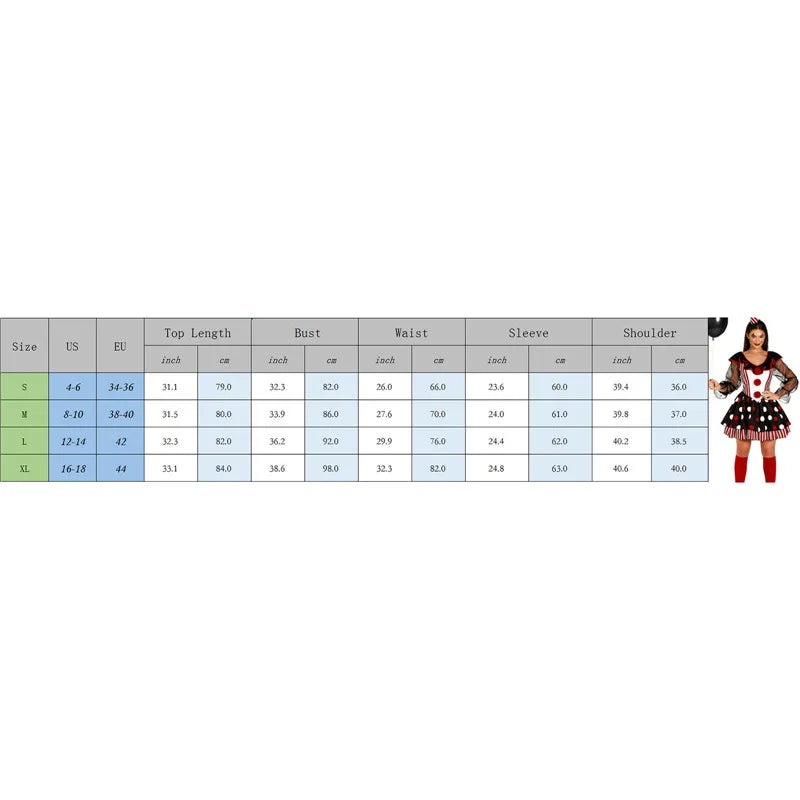 VacationGrabs Halloween Clown Cosplay Dress Women Mesh Long Sleeve Ruffle Neck Stripe Polka Dot A Line Short Dress Party  Club Costume